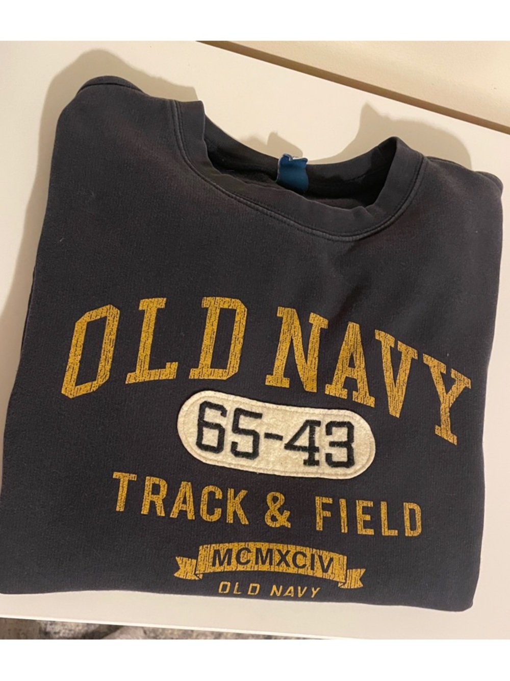 Old Navy Navy Blue Sweatshirt with Yellow & White Graphic